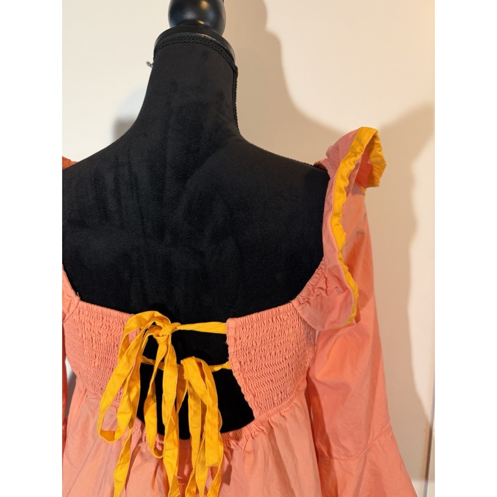 Maeve by Anthropologie Pink Ruffle Square Neck Tie Back 3/4 Sleeve Blouse S - Picture 7 of 11